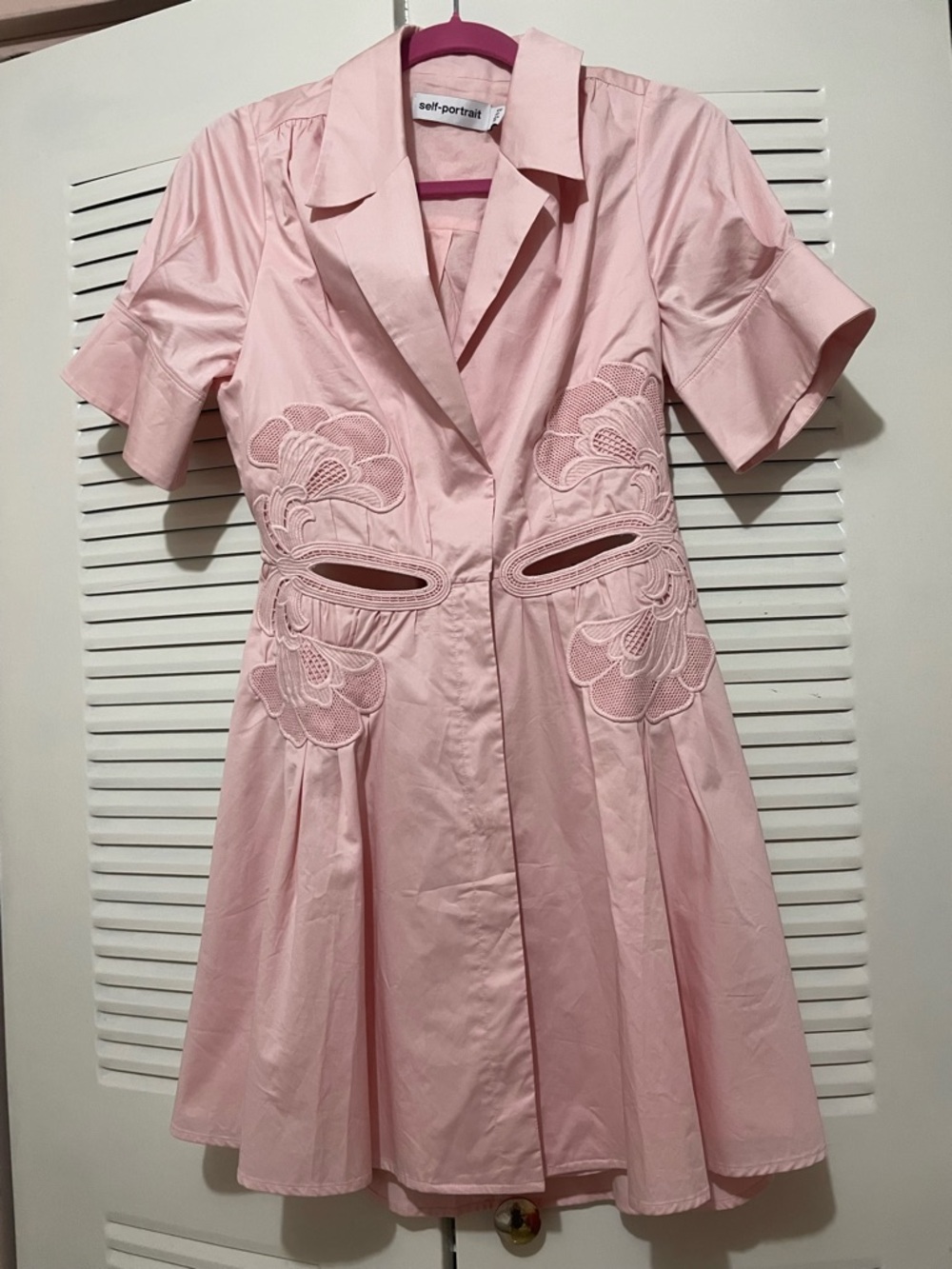 Self-Portrait Blush Pink Floral Cutout Fit-and-Flare Dress